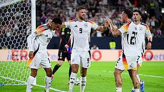 Jubel nach dem 1:0 (v.l.): Jamal Musiala, Niclas Füllkrug, David Raum und Kai Havertz © DFB/GES-Sportfoto